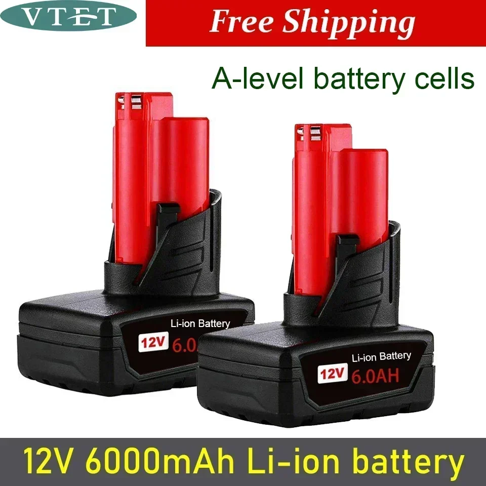 Turpow 12V 6000MAH Nabíjateľná batéria pre Milwaukee M12 XC bezdrôtový nástroj 48-11-2411 48-11-2402 Batéria 48-11-2401 MIL-12A-L