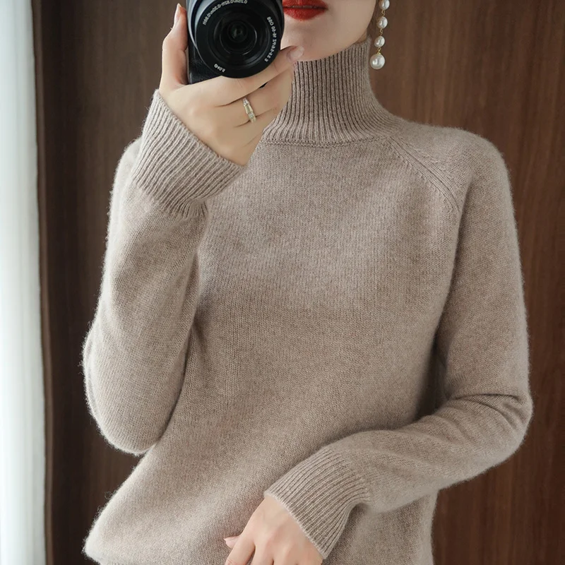 Turtleneck Cashmere Sweater Ženy Zimné kašmírové skoky pletené ženské slova rukávy hrubý voľný pulóver