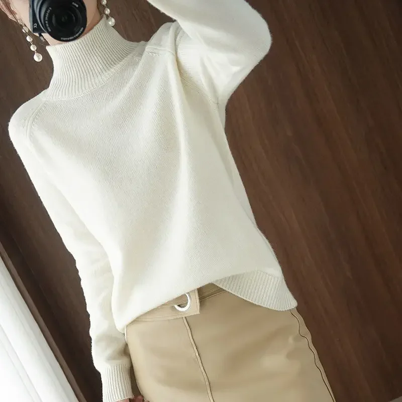 Turtleneck Pullover Fall/Winter Cashmere Sweater Ženy Čisté farby Príležitostné voľné rukáv