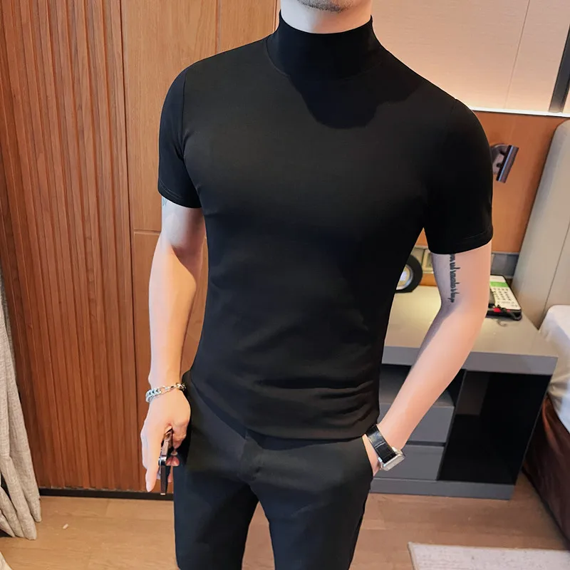 Turtleneck T košele pre mužov Veľká veľkosť letné tričko s krátkym rukávom Pánske korean luxusné oblečenie štíhle fit neformálne tričko homme 4xl