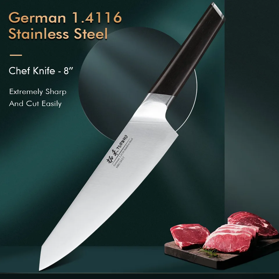 Turwho 8 -palcový japonský profesionál Santoku Nôž nemecký 1.4116 Knihy Steel Chef's Cut Lososi Sushi Fruit Kitchen Kuchyňa Nástroje