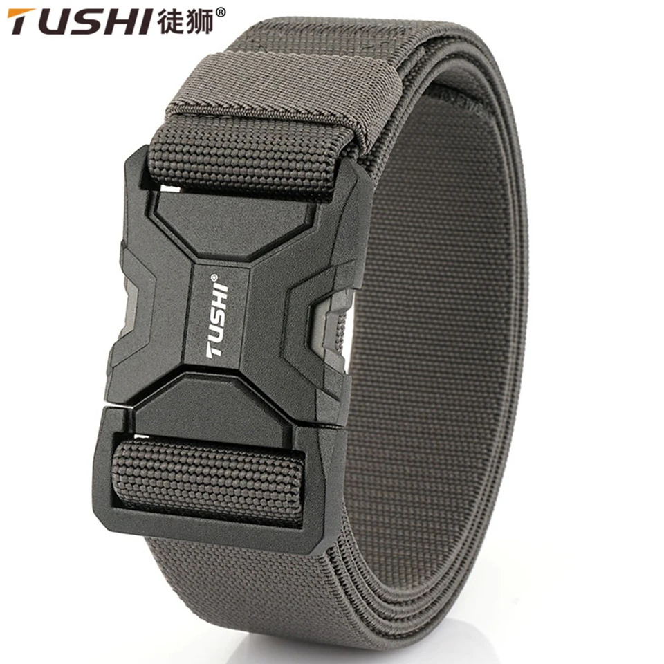 Tushi Elastic Tactical Belt pre mužov nylon kov Automatická spona polícia Outdoor Duty Vojenský pás