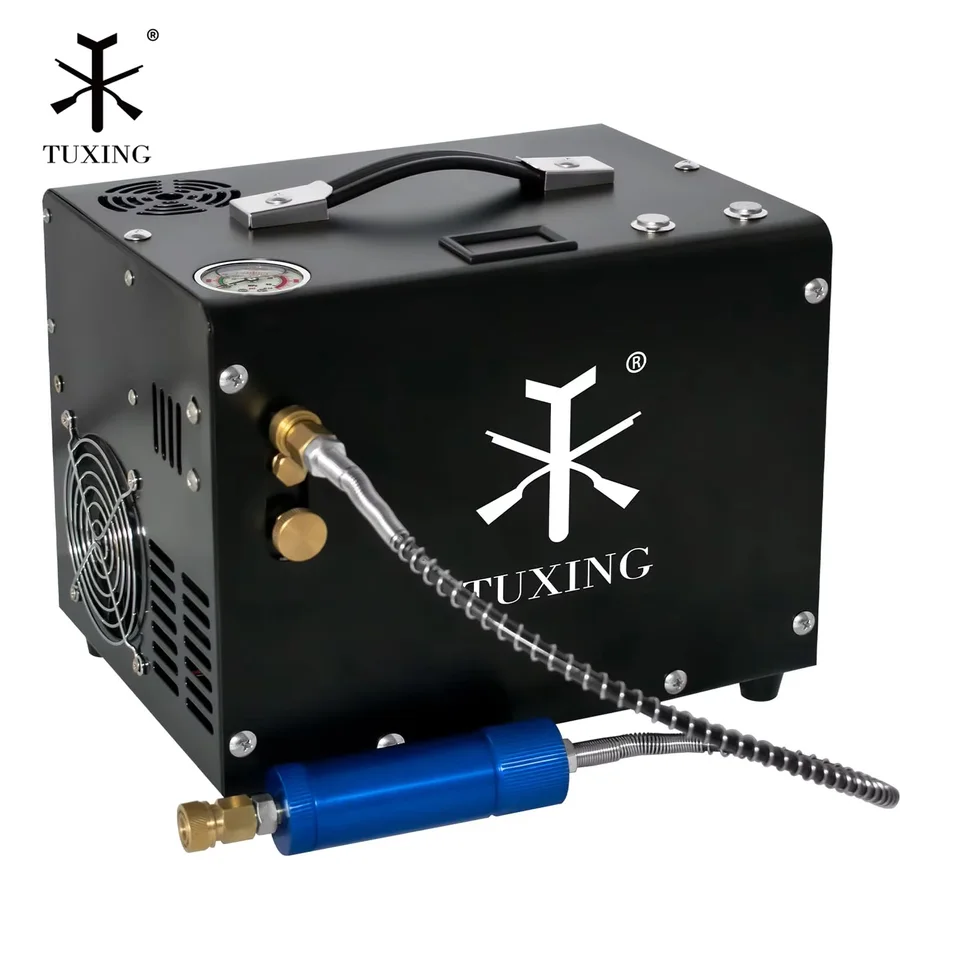 Tuxing 4500psi 300bar PCP vzduchový kompresor Vysokotlakový kompresor vstavaný 12V napájací adaptér pre potápačskú vzduchovú pušku TXET062