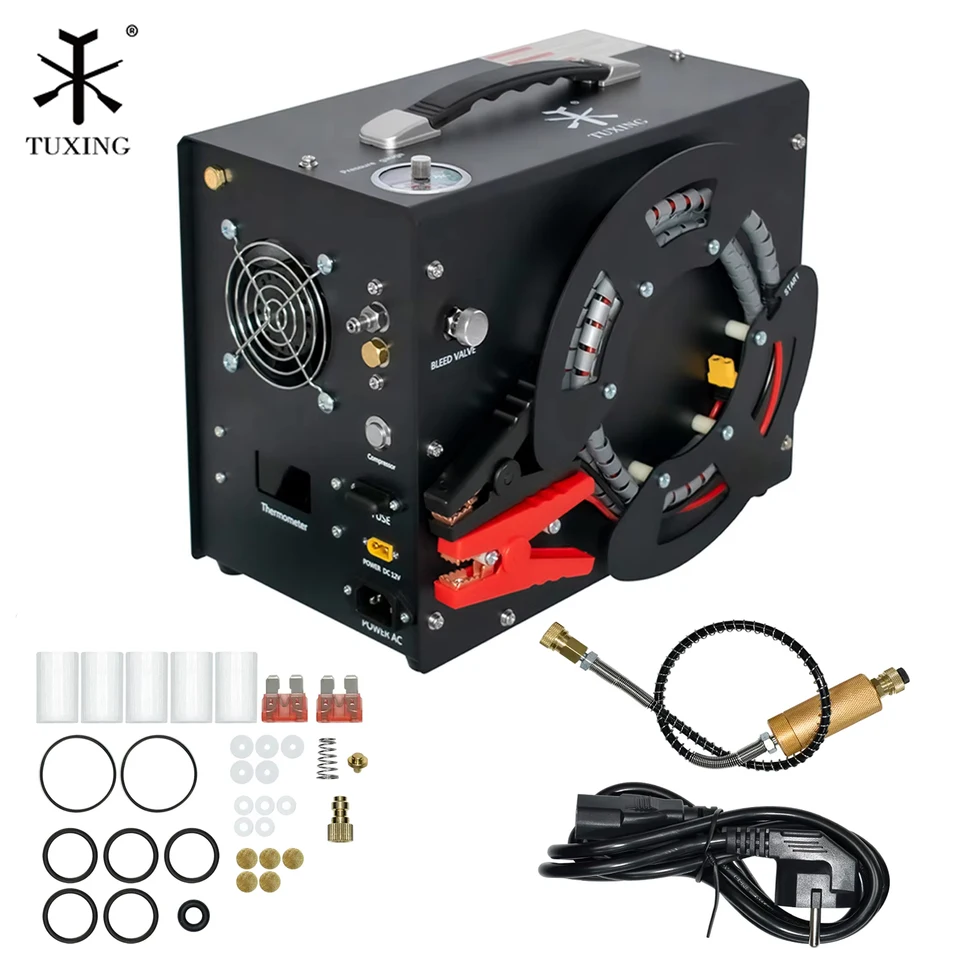 Tuxing TXES062 300bar 4500psi PCP vzduchový kompresor Vysokotlakový prenosný kompresor Vstavaný napájací adaptér ventilátor Automatické zastavenie pre nádrž pre nádrže