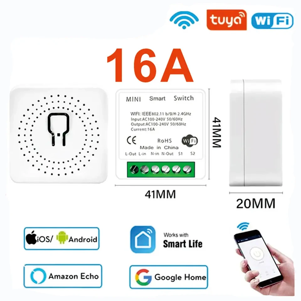 Tuya 16a mini wifi inteligentné prepínač DIY 2-cestné riadiace relé časovač pre inteligentnú životnú prácu s Alexa Google Home Yandex Alice