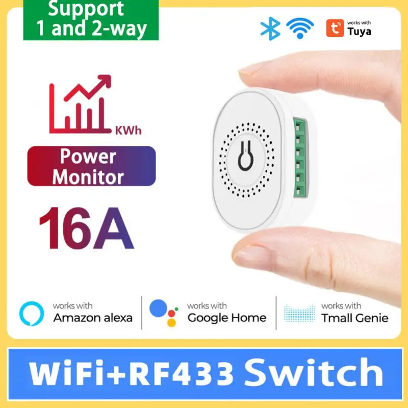 Tuya 16a WiFi RF 433 Mini Switch s Power Mornitor Double-Wayer Relay Relay Smart Life Breaker Práca s Alexa Home