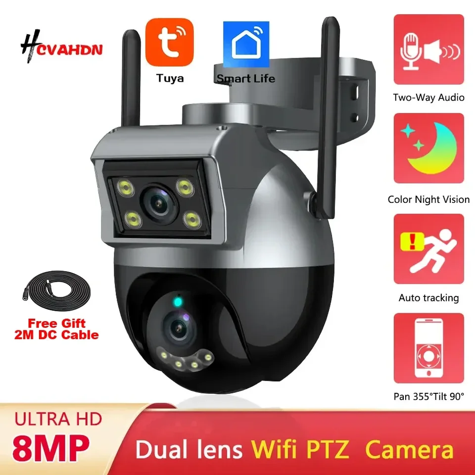 TUYA 4K DUULSKÝ DULUS WIFI PTZ fotoaparát OUTDOROUR 2 WAY AUDIO Wireless CCTV Security Dozorný fotoaparát automatické sledovanie IP CAM SMART LIFE