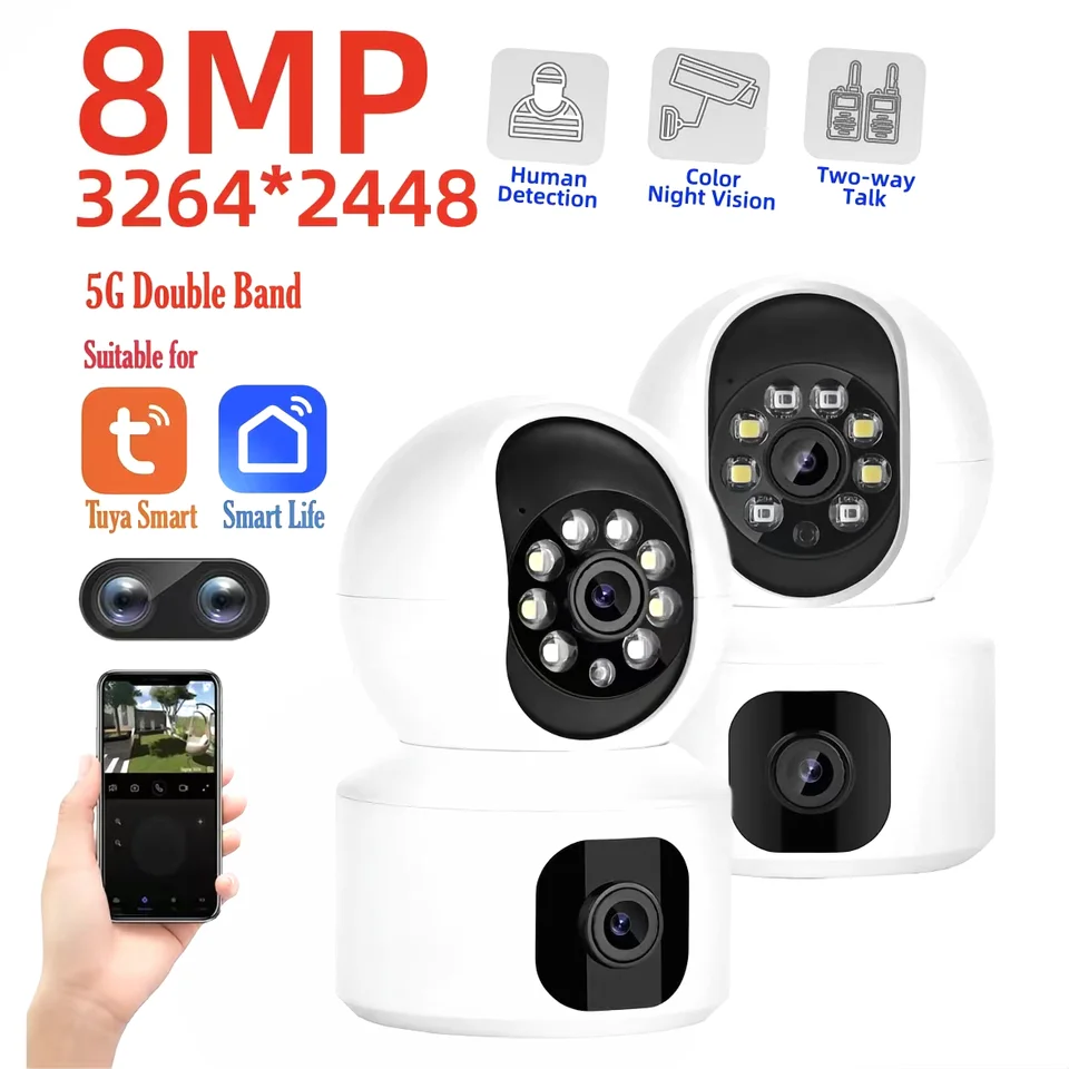 TUYA 8MP WIFI IP fotoaparát s dvoma šošovkami detský monitor farebný nočný videnie ľudské automatické sledovanie Video Video inteligentné domáce sledovanie kamery