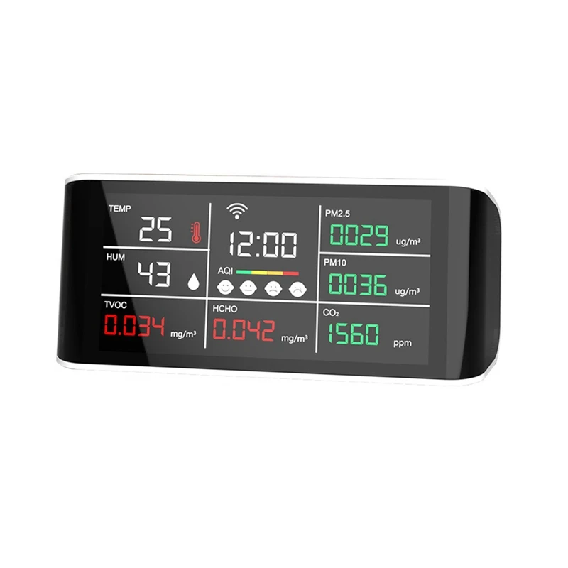 Tuya 9 v 1 WiFi detektor kvality ovzdušia CO2 Tester PM2.5 PM10 TVOC Formaldehyd Monitor LED displej Infračervený snímač