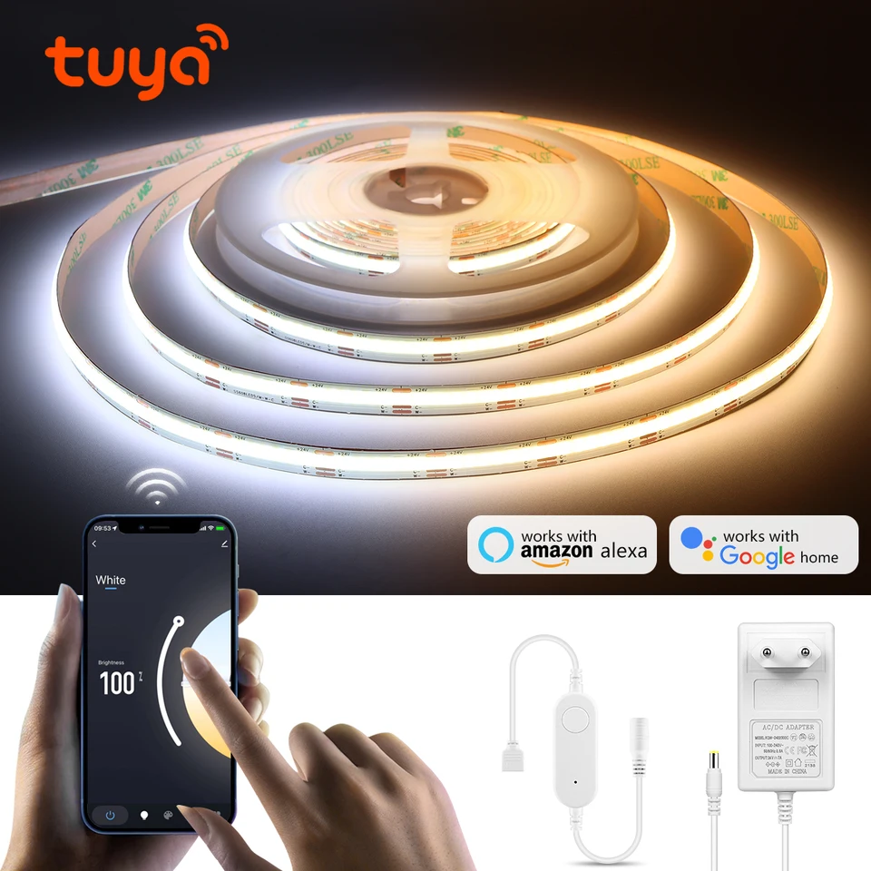 TUYA COB LED SLIP LIGHT DC24V CCT 2700K až 6500K Vymeniteľná lampa Domácateľná kabinis kabineta skrinky na šatníky pre Alexa Google Home