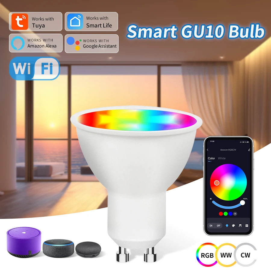 TUYA GU10 LED žiarovka RGB CW WW 220V 110V 9W WIFI SMART SMENTMABLE LAMP SMART LIFE APP DISTOČNÉ Ovládanie funguje s Alexa Google HOME