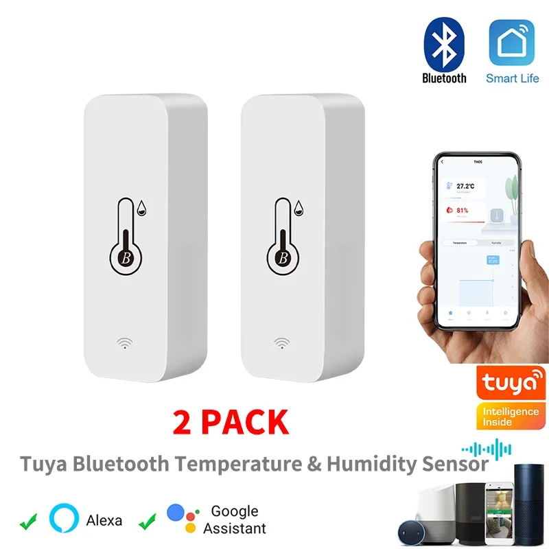 Tuya inteligentná bezdrôtová teplota snímača vlhkosti Mini Bluetooth kompatibilná s diaľkovým ovládaním Diaľkurter Hygrometer 2pack