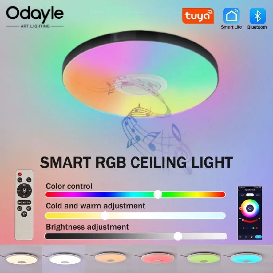 Tuya inteligentný reproduktor LED stropná lampa RGB Bluetooth diaľkové ovládanie Domáce dekorácie Light obývacia izba Študia