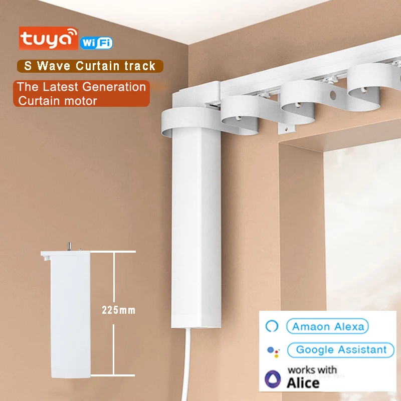 Tuya najnovšia generácia WiFi inteligentná opona Motor S Wave Zvlnená závesová závesová dráha rímsová koľajnica pracuje s Google Alexa Alice