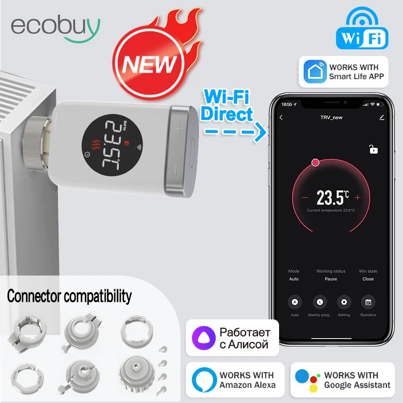 TUYA SMART HOME WIFI TERMOSTATICKÝ RADIÁTOR VENTIL OVLÁDAČ TERYA TERMOSTAT TEPLOTNÝ ODPORUČENÝ SMART ŽIVOTA VLASTNOSŤ ALEXA Google HOME