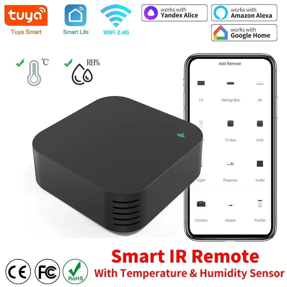 TUYA SMART IR diaľkové ovládanie so snímačom vlhkosti teploty pre klimatizačnú televíziu DVD AC funguje s Alexa Google Home