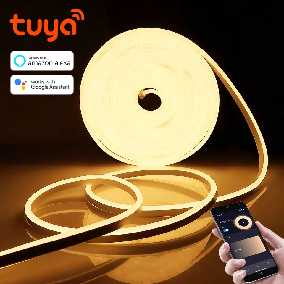 TUYA SMART LIFE LED NEON NEON LEST SLIP WIFI Ovládanie DC12V SMD 2835 120led/m Flexibilná lanková lampa Lamp s Alexa Google Home