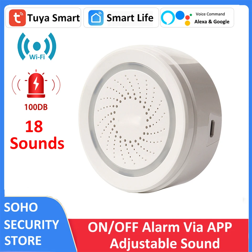 TUYA SMART LIFE WIFI USB 100DB SIREN DETEKTER DETEKTOR DETERECTIOL ZVUKY VOZIDLA VOZIDLA PIR DVERE SNADING Scenár scenár