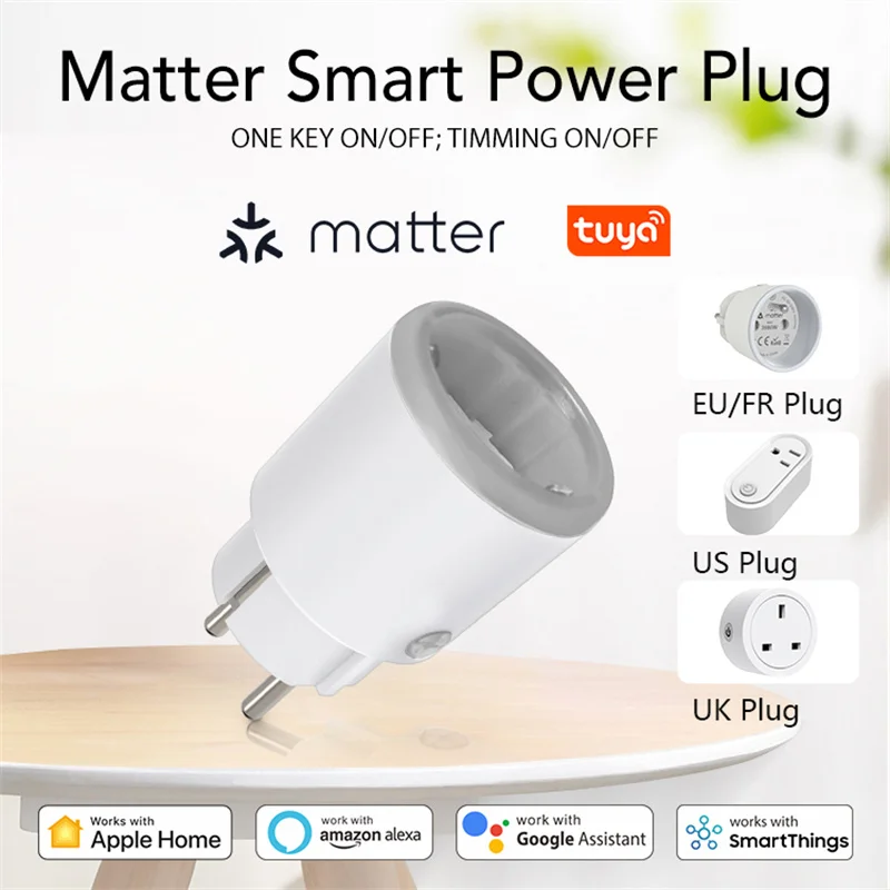 TUYA SMART New Matter Smart Plug s monitorovaním napájania 16A EÚ/US/FR/UK OUTLLET PRÁCA S HOMEKIT Alexa Google HOME SMARTTHINGS