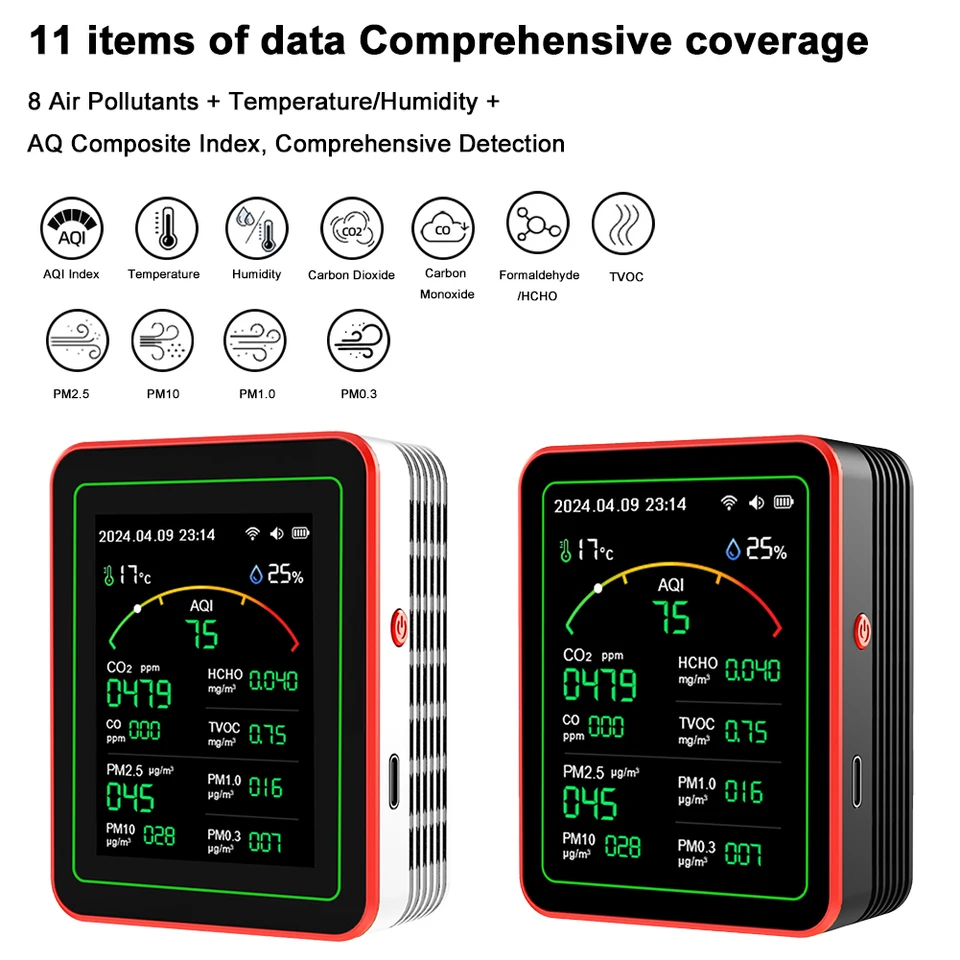 Tuya wifi 15 v 1 detektor kvality ovzdušia TFT Displat prenosný AQI PM0.3 pm1.0 pm2.5 PM10 Tester Household CO CO2 TVOC HCHO tester