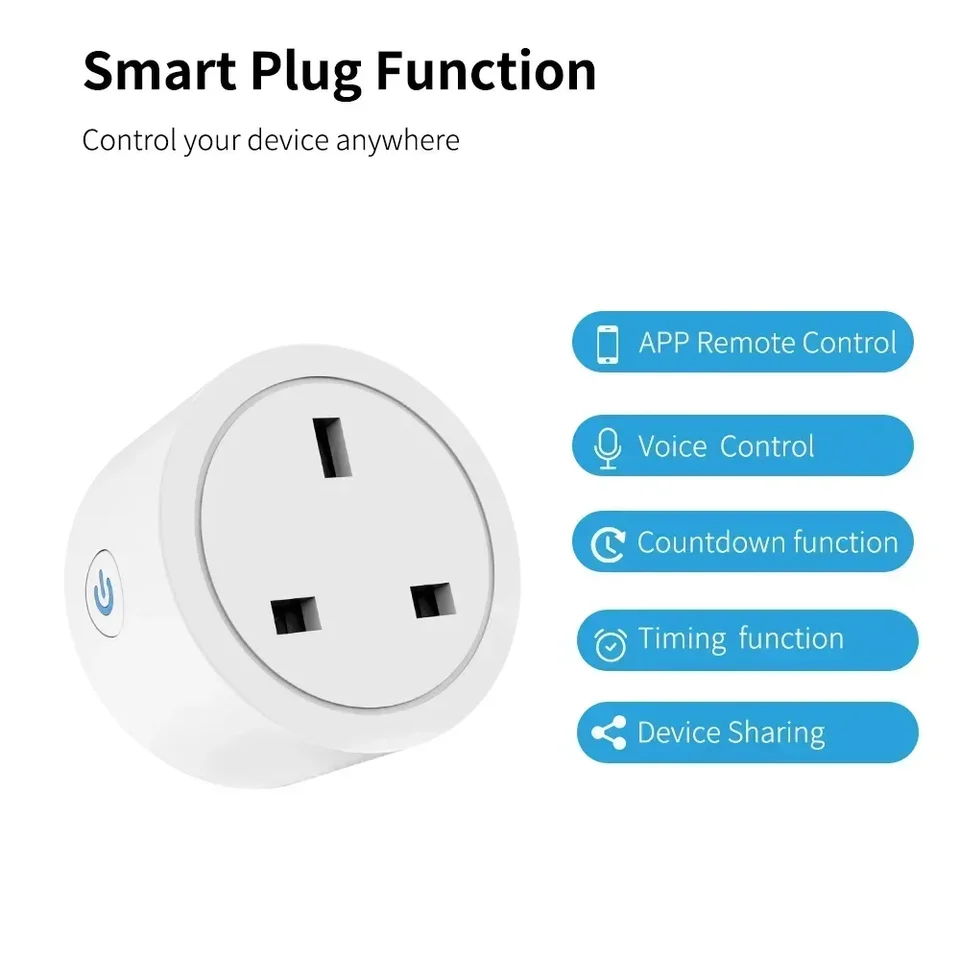 TUYA WIFI 16A/20A UK SMART PLUG MINI SMART SUMPLE SOCKET DISTOČNÉ Hlasové ovládanie s Energy Monitor časovač Smart Home Google Home Alexa