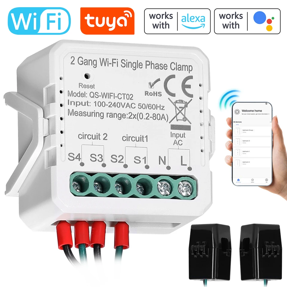 TUYA WIFI 2 GANG 80A Jednohospodárske svorky Solárne PV obojsmerné obojsmerné obojsmerné obojsmerný plán