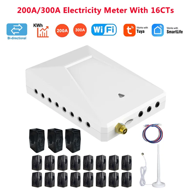 Tuya wifi 200a 300a Smart Home 3 Fázový 4 drôtový monitor energie so 16 pod 50A CTS v reálnom čase KWH ELECTRICA Slnečná energia