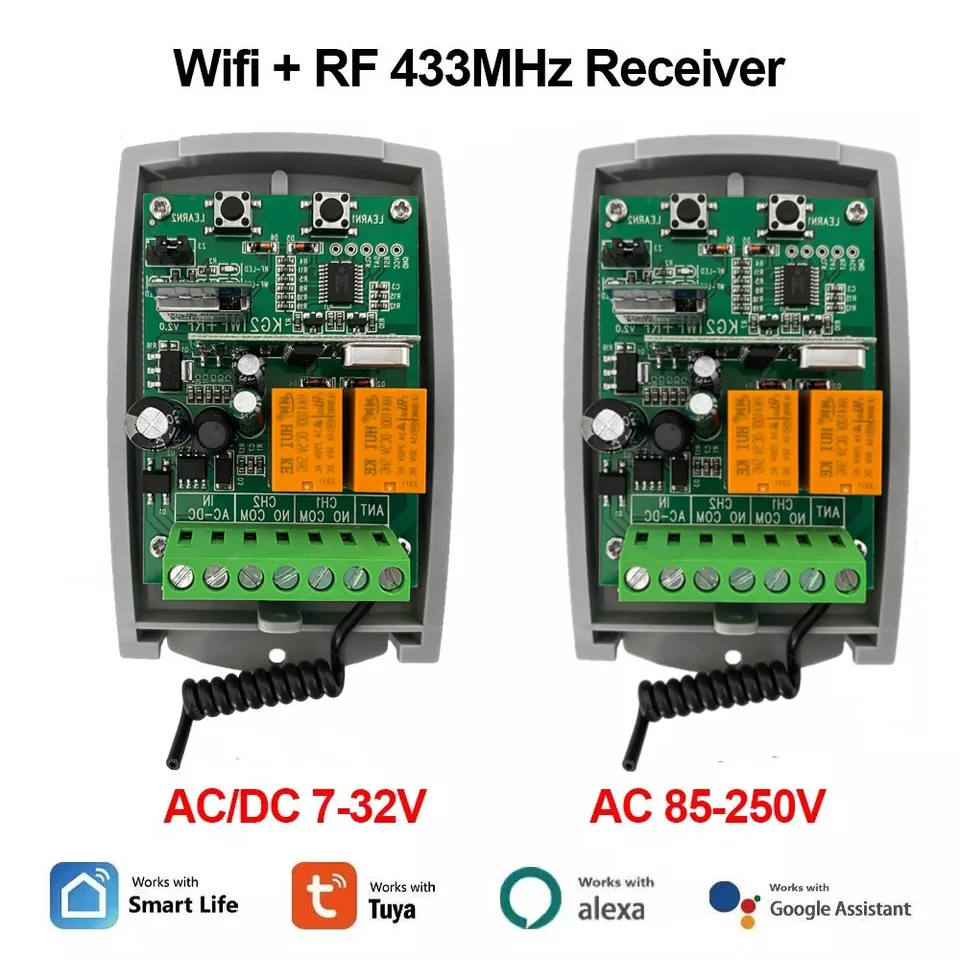 TUYA WIFI Garážové dvere otvárač brány 2CH 433MHz 433.92MHz Univerzálny spínač ovládača viacerých značiek ovládača valcovača