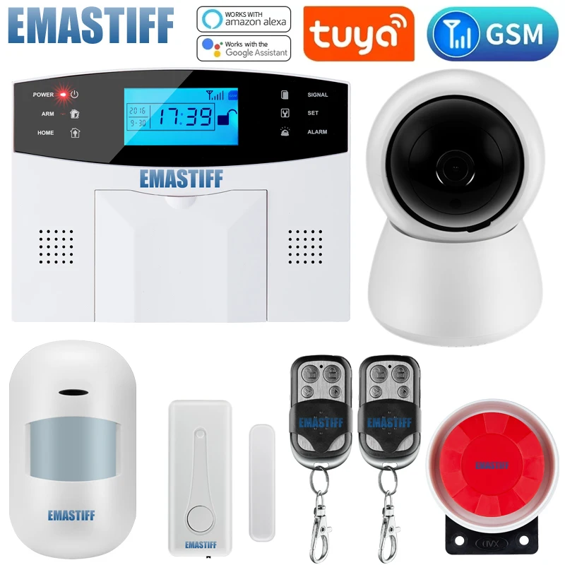 TUYA WIFI GSM Home Security Alarm System 433MHz Wireless Wired Wired Worlglar Alarm pracuje s diaľkovým ovládaním aplikácie Alexa Google App