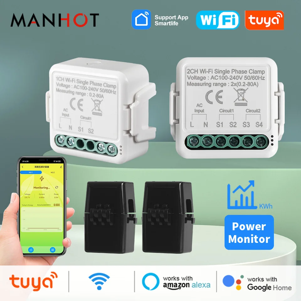 Tuya wifi inteligentná jednotná energia meracieho merača s prúdovým transformátorom monitorom monitorom elektromerom s elektrickým glukomerom