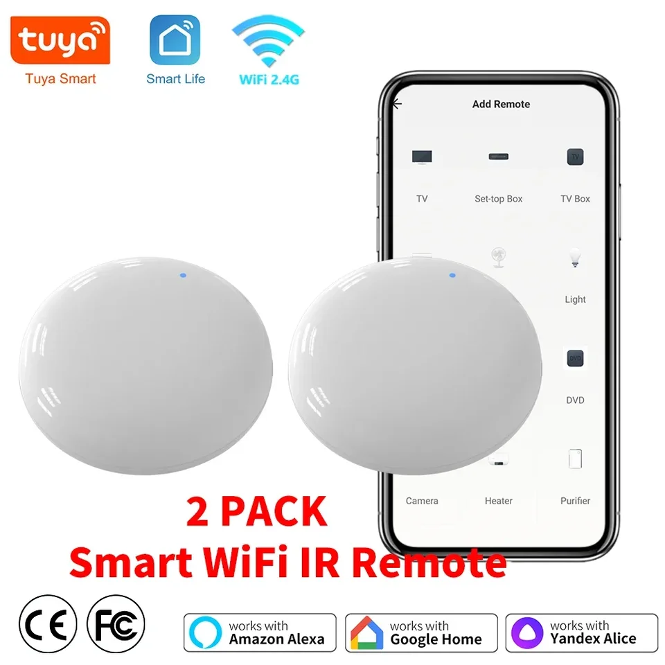 Tuya wifi ir diaľkové ovládanie pre inteligentné domáce aplikácie diaľkové ovládanie pre televízor DVD Aud AC Remote pracuje s Alexa Google Home Yandex Alice 2 Pack