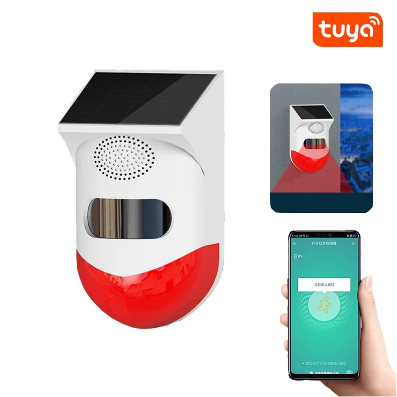 Tuya WiFi PIR Detektor snímača pohybu vonkajšieho solárneho príjazdu Alarm IP65 nepremokavý s diaľkovým ovládacími ovládacími alartmi Kompatibilnými Alexa