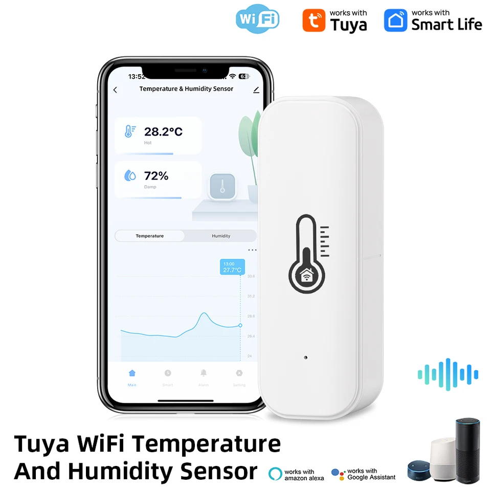 TUYA WIFI Teplota a vlhkosť senzora Vnútorné vlhkosť snímača batérie APP MONIKÁCIA pre Alexa Google Home Voice