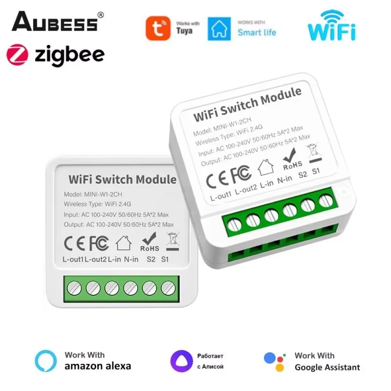 Tuya wifi/Zigbee 16a Mini Smart Switch 1/2/3/4 Gang Support 2-Way Control with Smart Life Alexa Google Home Yandex Alice