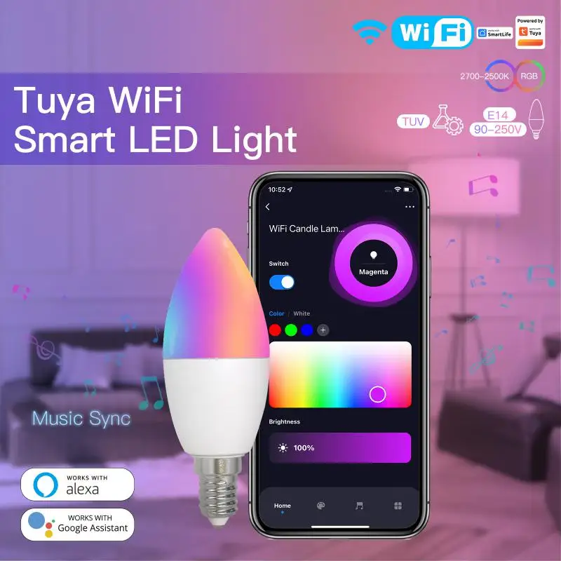 Tuya wifi Zigbee inteligentná dojabilná kúzla elb E14 E14 GU10 RGBCW LED žiarovka pre inteligentný život App Alexa Google Home Yandex Alice