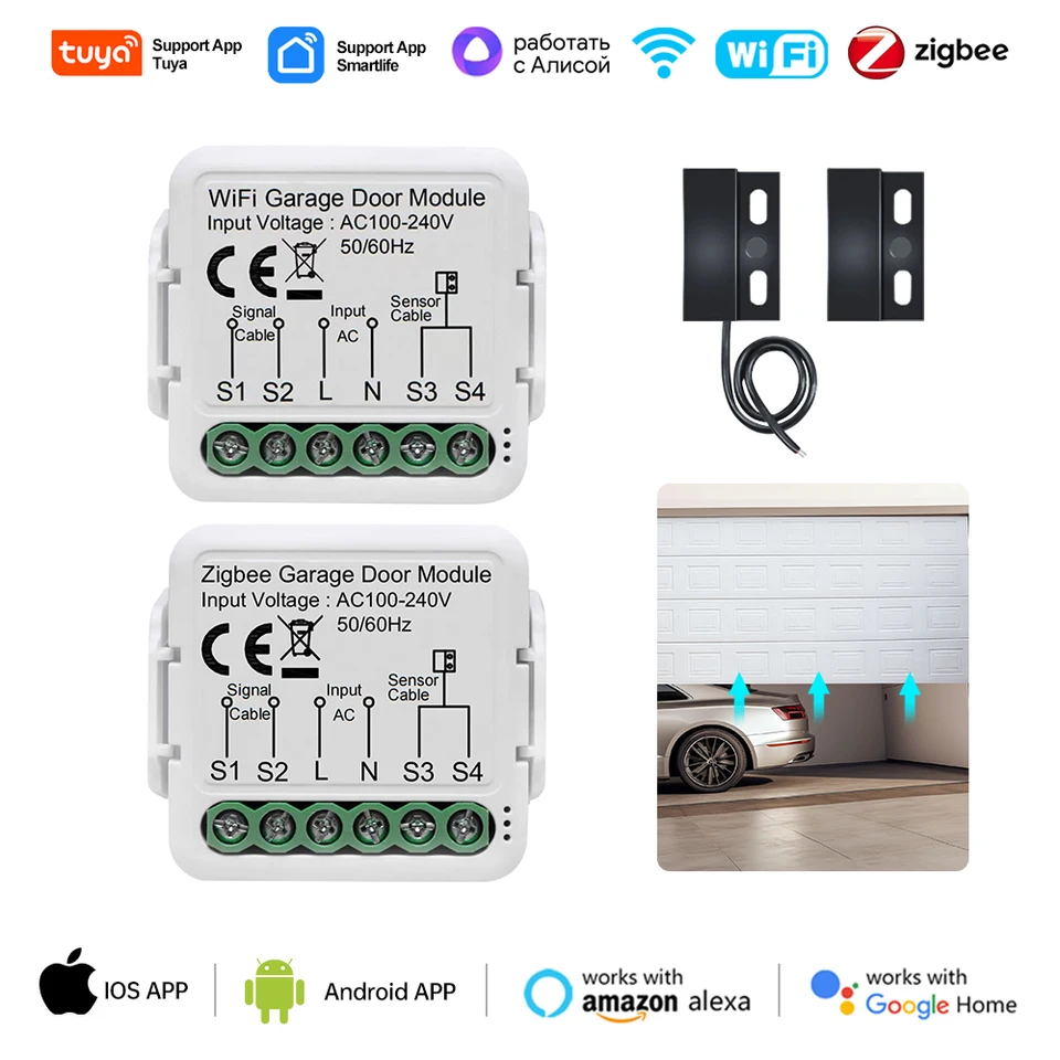 Tuya Wifi/Zigbee inteligentné garážové dvere Otvárač Modul Controller Smart Life Support Alexa Google Home Assistant Siri hlasové ovládanie