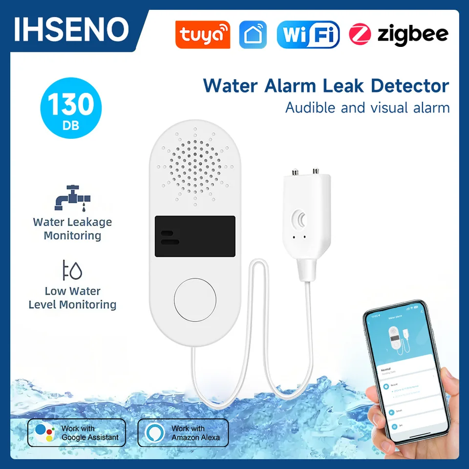 Tuya Wifi/Zigbee Sensor úniku vody 130 dB detektor úniku vody Detektor SmartLife App Oznámenie výstrahy voda Alarm úniku vodou cez Alexa
