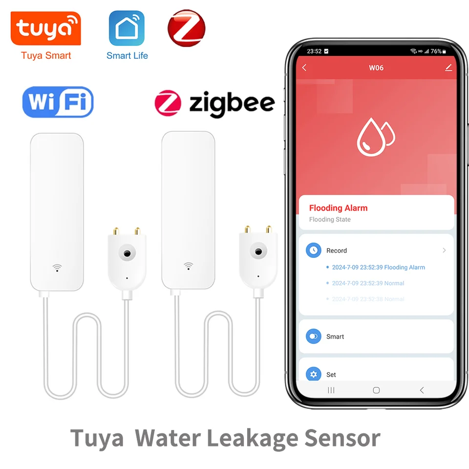 Tuya wifi Zigbee Smart Water Sensor diaľkové ovládanie pre inteligentnú domácu automatizáciu prostredníctvom SmartLife nepodporuje Alexa alebo Google Home
