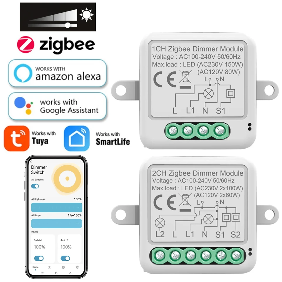 Tuya Zigbee 3.0 Smart Dimmer Switch Modul podporuje 2 -spôsob, ako ovládací prepínač funguje s Alexa Alice Google Home Smart Life