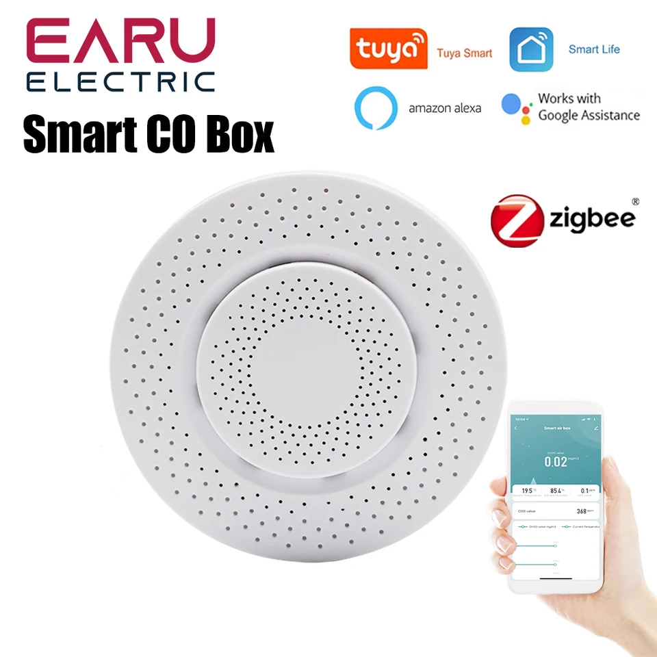 TUYA ZIGBEE AIR Kvalita kvality Co uhoľnatý detektor detektora Automatizácia Tester Alarm funguje pomocou aplikácie Smart Life App for Alexa Google Home
