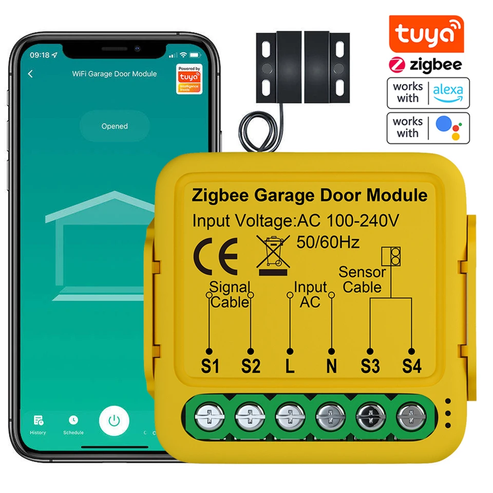 TUYA ZIGBEE GATE OTVORENIA Intelligent Garage Dvers Controller Modul Aplikácia Diaľkové ovládanie kompatibilné s Alexou a Google Home