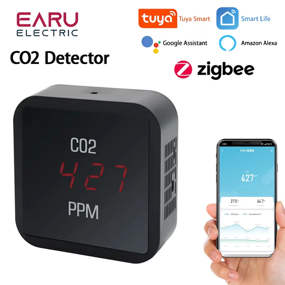 Tuya Zigbee Indoor Air CO2 Detektor detektora domácej kvality Multifunkčný monitor CO2 Teplota Smart Display Sensor LCD