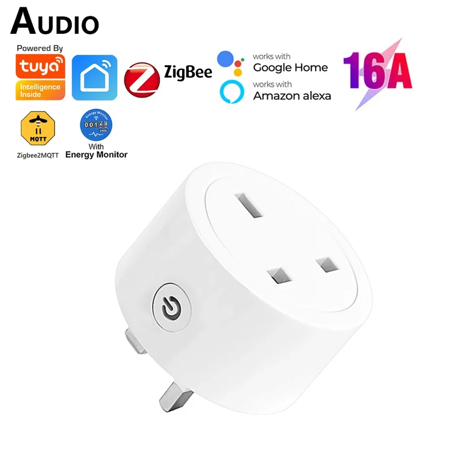 TUYA ZIGBEE SMART SOCKET UK Plug 16a Domáca energetika Monitor energie adaptér Smart Life Načasovanie hlasového ovládania pre Alexa Google