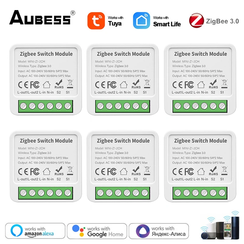 Tuya Zigbee Smart Switch Modul 1/2/3/4 Gang 2 Way Control DIY Breaker Smart Home Work Work s Alexa Google Home Yandex Alice