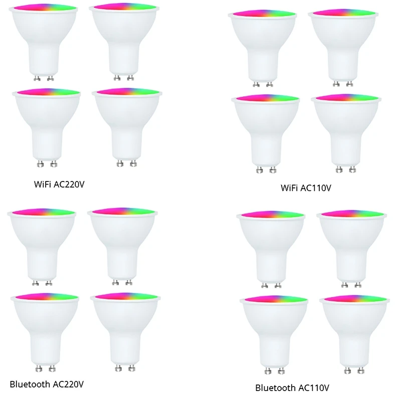 Tuya žiarovka 4 balíček GU10 RGB CW+WW LED žiarovky 5W stmievateľné žiarovky Smart Life App Control žiarovky ľahké inštalácia ľahko použiteľná d