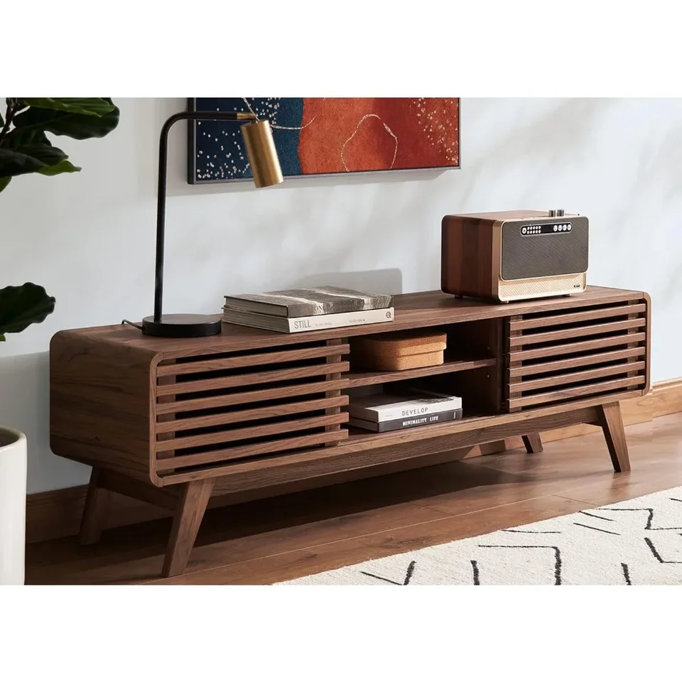 TV TV Wood TV pre televíziu TV 55/60/65 palca, zábavné centrum s úložným priestorom, televíznym a mediálnym konsolom (Walnut, 59 