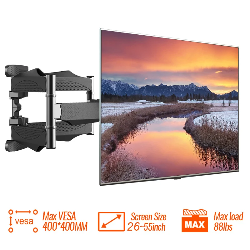 TV Wall Mount Bracket Full Motion Tilt TV Držiak Oblek pre 26 ''-55 '' TV Screen Load až 40 kg Vesa 400x400 mm