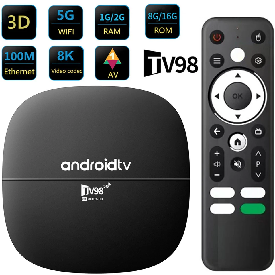 TV98 ATV Android 13.0 Smart TV box Dual WiFi BT4.0 4K HD Player Media 1 GB 8 GB/2GB 16 GB Android TV box Allwinner H313 Quad Core Core