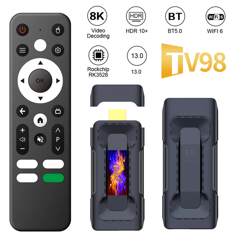 TV98 RK3528 Android 13 TV Stick 8k Set Top Box Dual WiFi BT5.0 Android TV Box 2 GB 16 GB/4 GB 32 GB so vzdialenom