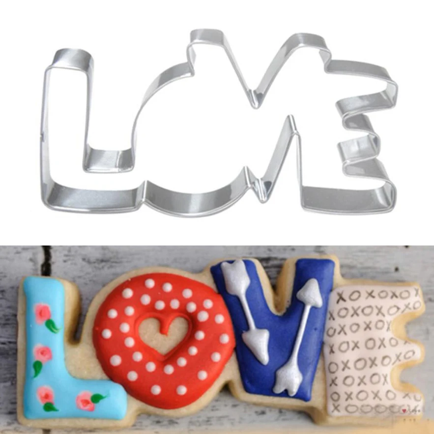 Tvar Love Letter Cookie Cutter Biscuit Fold Series Series z nehrdzavejúcej ocele Cookie pečiatka pečivo na cukrárske náradie